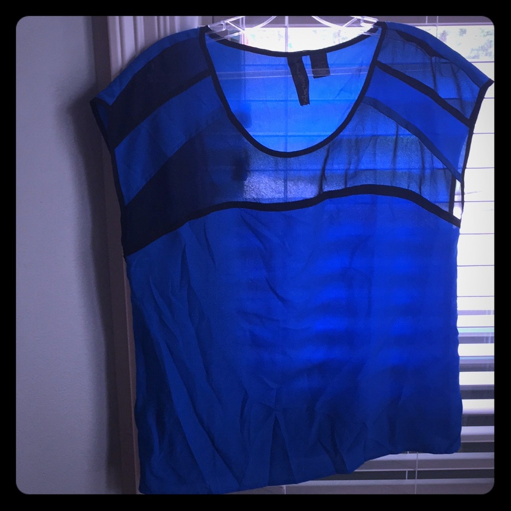 Blue/black sheer top
